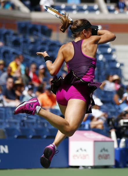 La statunitense Nicole Gibbs nell&#39;incontro che l&#39;ha vista impegnata con Flavia Pennetta agli U.S. Open di New York. (AP Photo/Matt Rourke)